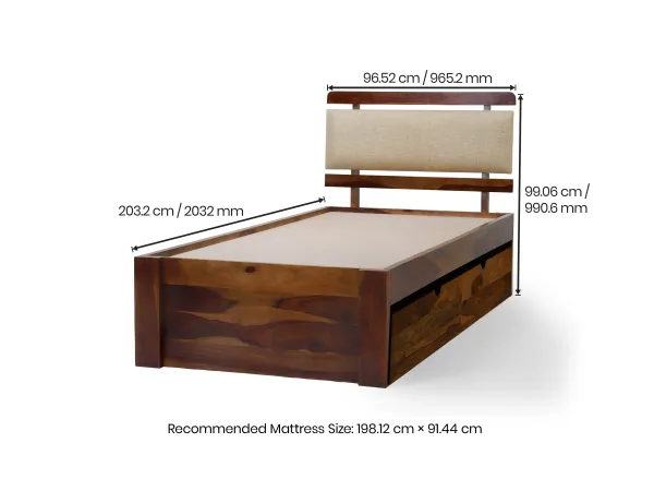Belle Solid Wood Single Bed with Storage